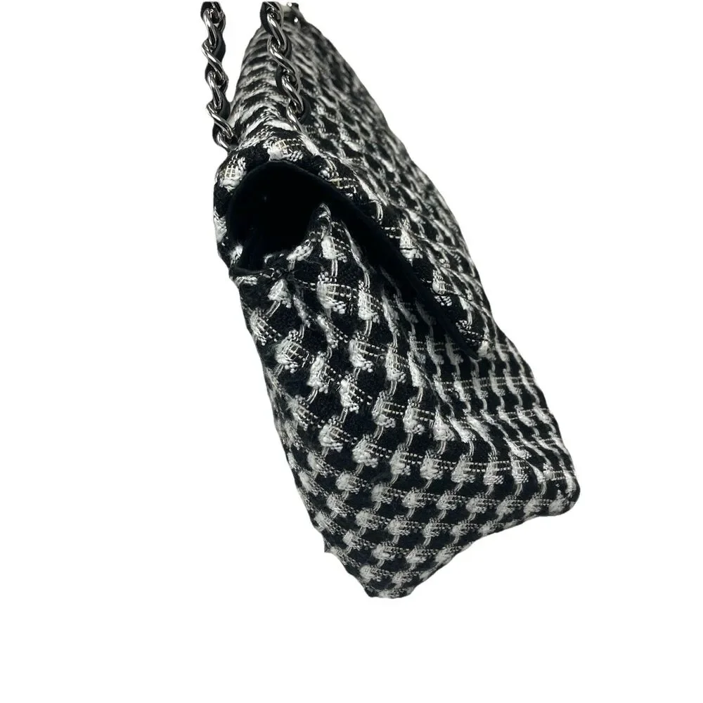 Karl Lagerfeld Paris Tweed Shoulder‎ Bag Womens Black White Chain Flap Spring